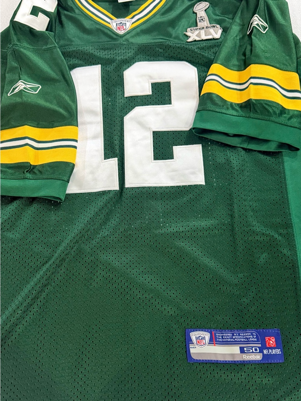 AARON RODGERS SUPER BOWL VINTAGE REEBOK ON FIELD PACKERS JERSEY MENS SZ XL / 50